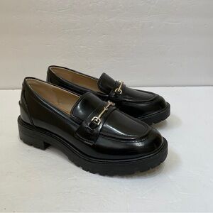 Sam Edelman Black Patent Loafers with Gold Bit Accent